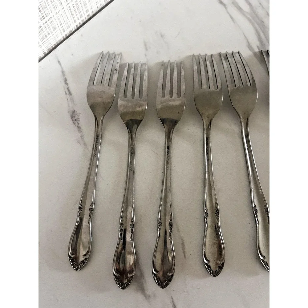 Vintage Oneida Stainless Steel Chateau Flatware Dinner Forks Floral Set of 8 BxA